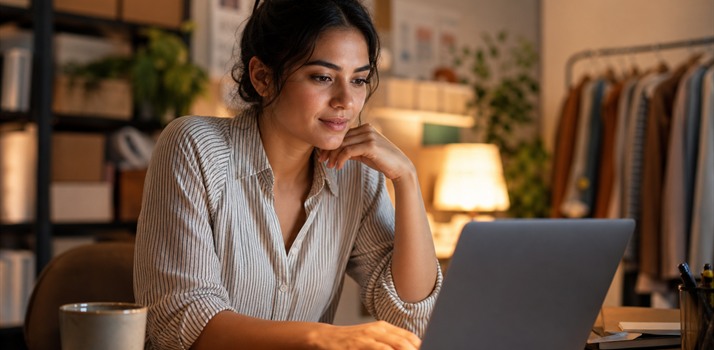 Business owner reviewing AI-suggested review reply text on a laptop before publishing